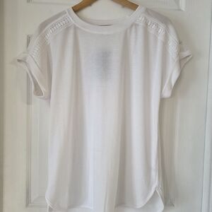 Crown & Ivy Ivory Short Sleeve Sheer Top with Lace Detail